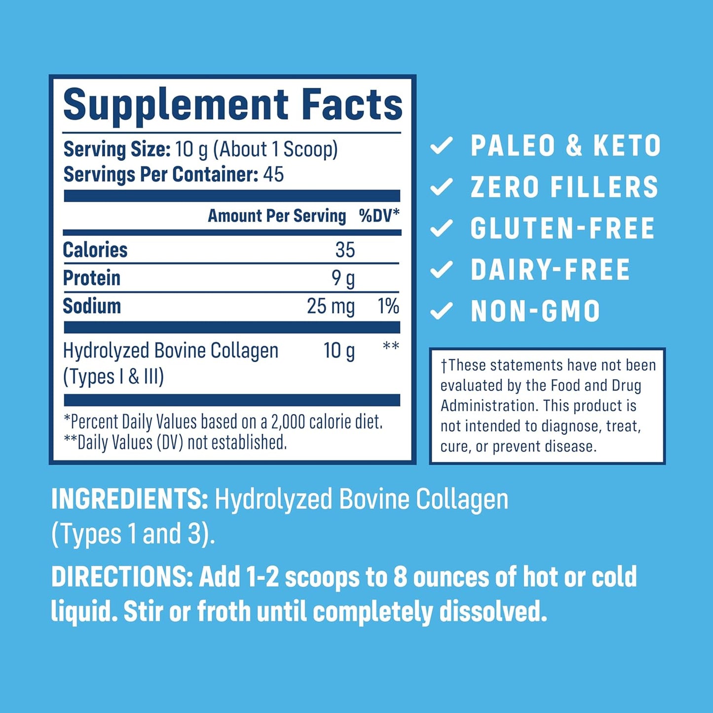 Hydrolyzed Collagen Peptides Protein Powder for Skin, Hair, Nails - 15.9 oz (45 Servings) by NativePath