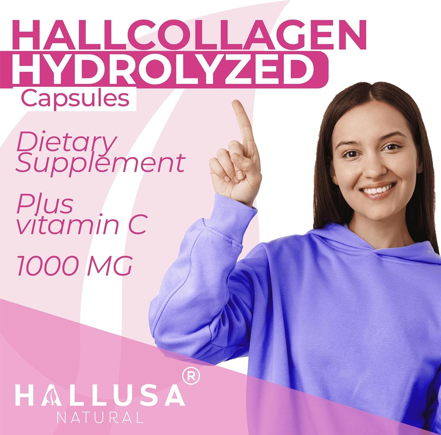 Hydrolyzed Collagen Pills with Vitamin C for Skin, Wrinkles, Anti-Aging, Hair, Nails, Joints - 1000mg 60 Capsules