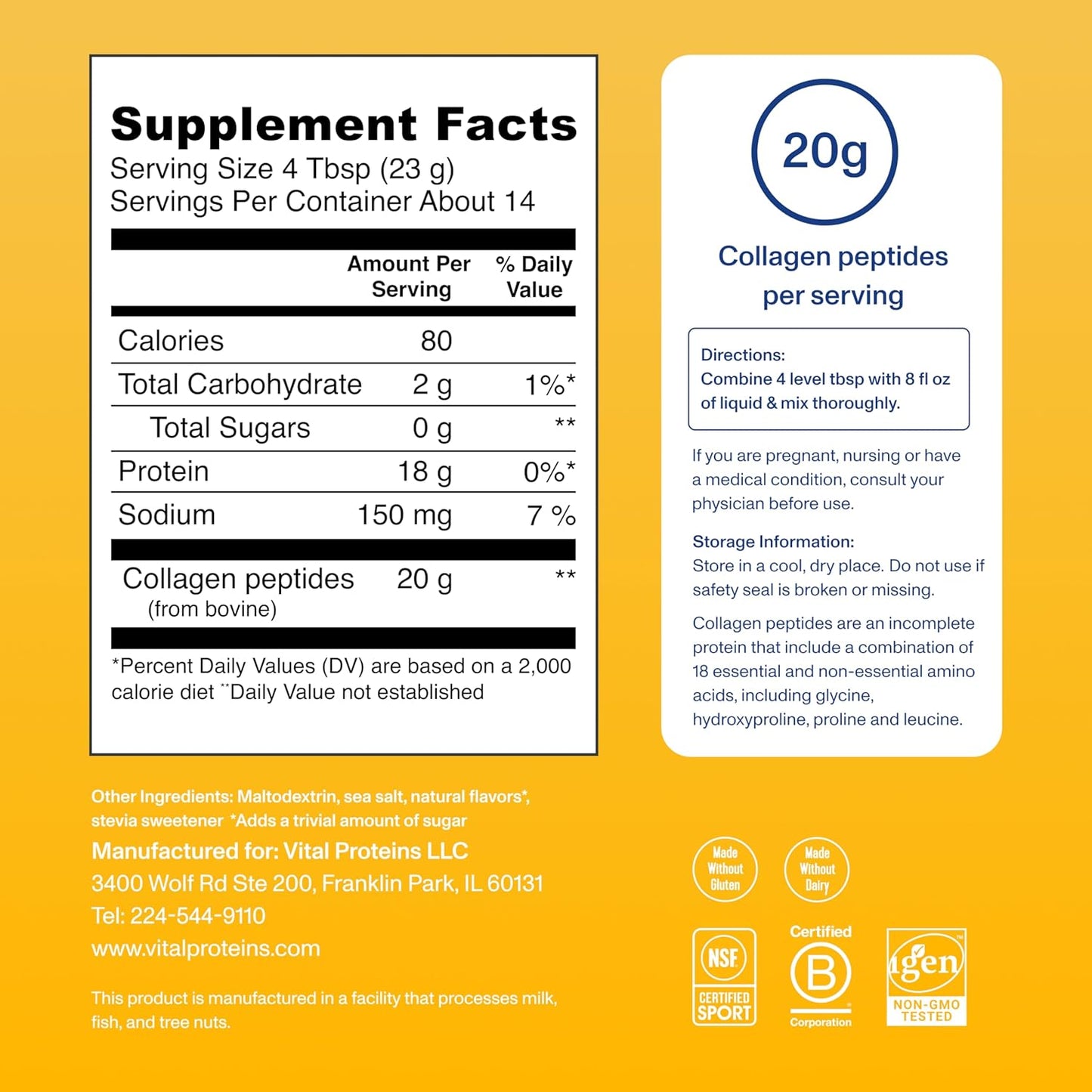 Hydrolyzed Collagen Powder with Vanilla Flavor, Supports Healthy Hair, Skin, Nails, Bones, and Joints - 11.5 oz