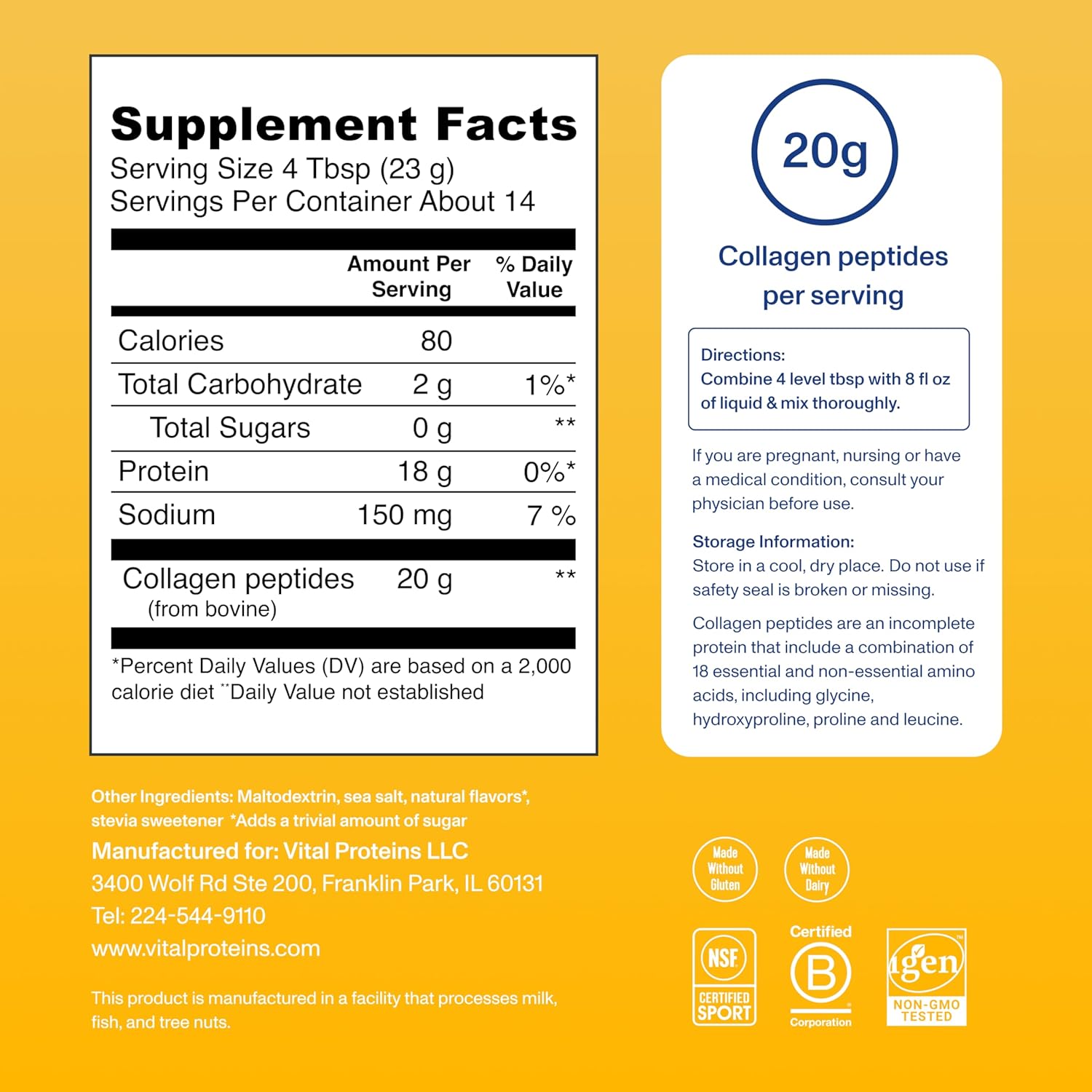 Hydrolyzed Collagen Powder with Vanilla Flavor, Supports Healthy Hair, Skin, Nails, Bones, and Joints - 11.5 oz