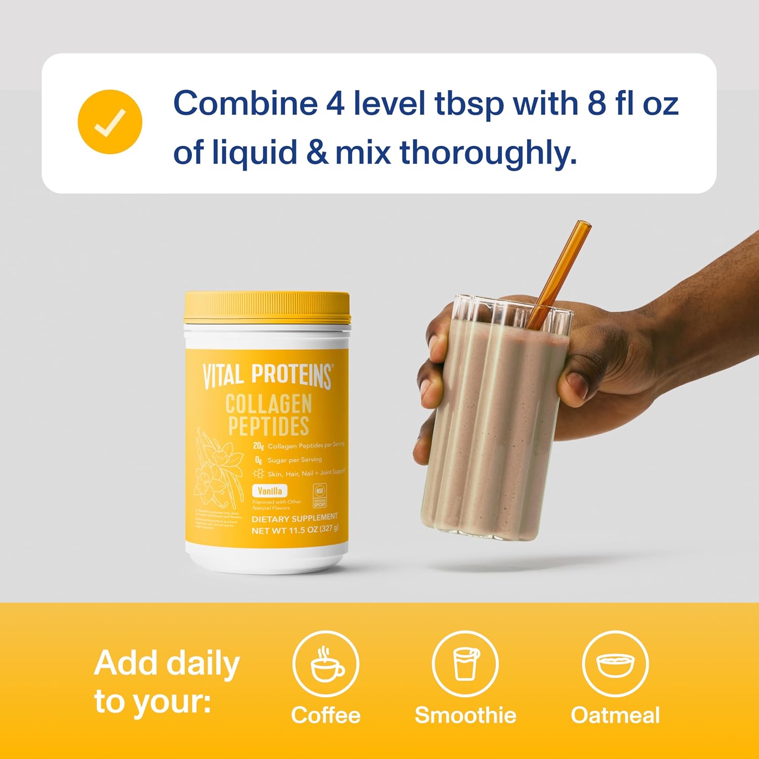 Hydrolyzed Collagen Powder with Vanilla Flavor, Supports Healthy Hair, Skin, Nails, Bones, and Joints - 11.5 oz