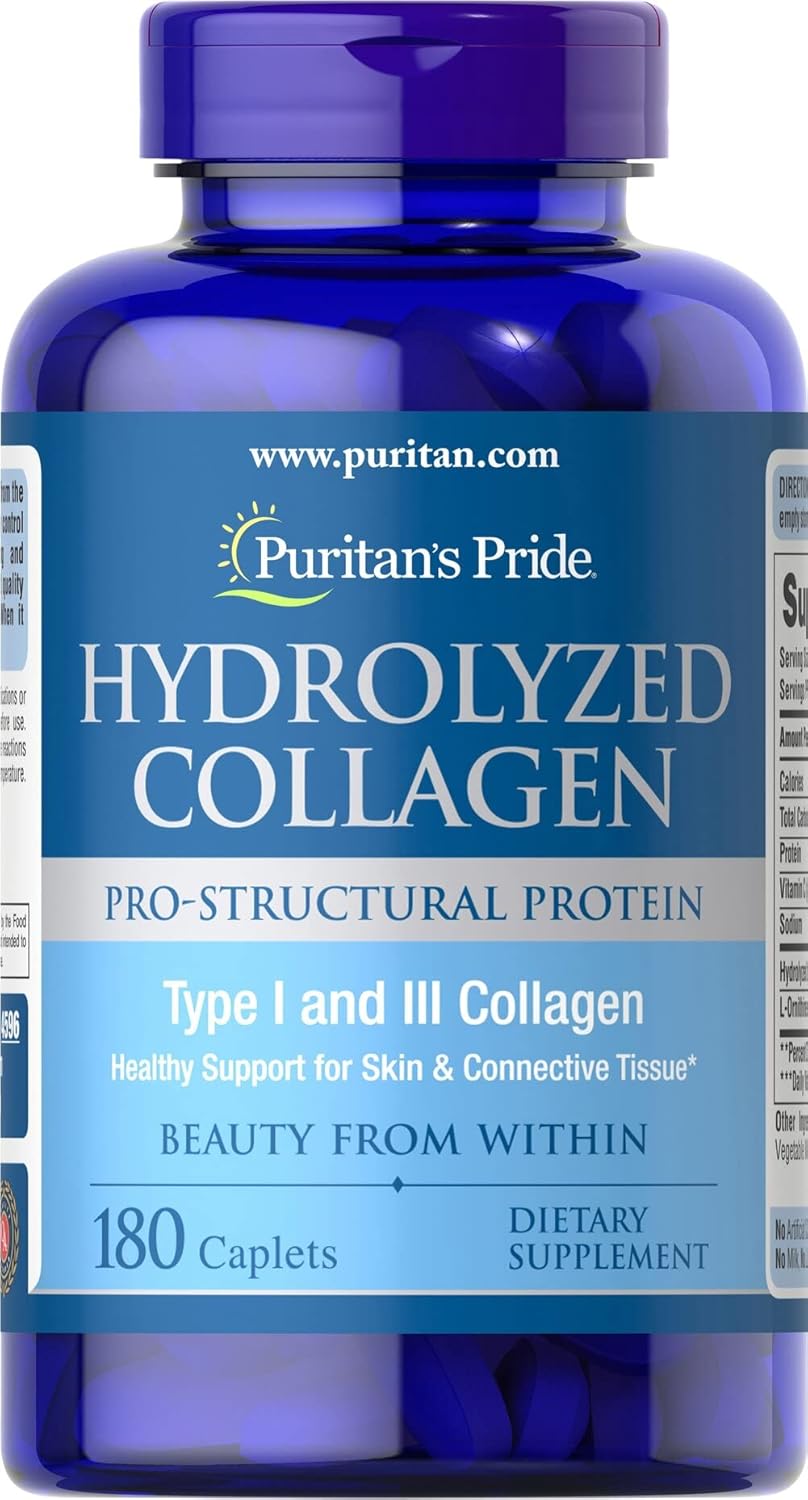 Hydrolyzed Collagen Pro-Structural Protein 1000mg Caplets for Skin, Bones & Joints - Dietary Supplement for Men and Women by Puritan's Pride