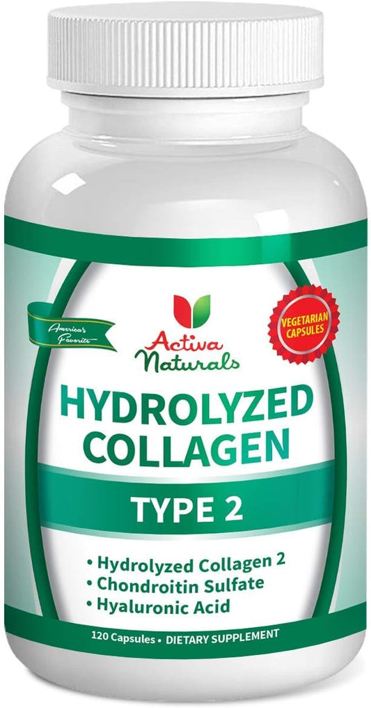 Hydrolyzed Collagen Type 2 Supplement with Chondroitin and Hyaluronic Acid - 120 Vegan Capsules by Activa Naturals