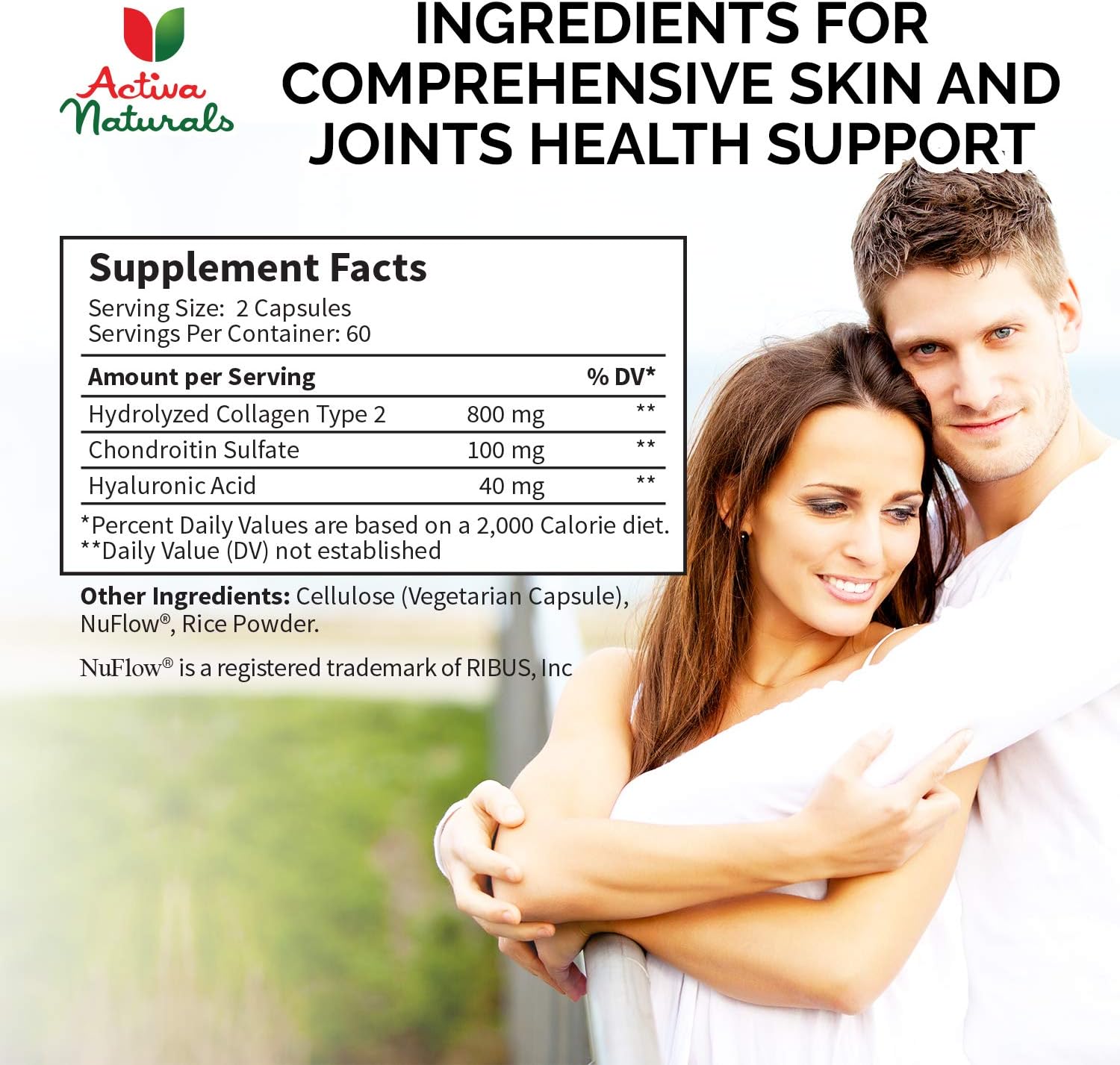 Hydrolyzed Collagen Type 2 Supplement with Chondroitin and Hyaluronic Acid - 120 Vegan Capsules by Activa Naturals