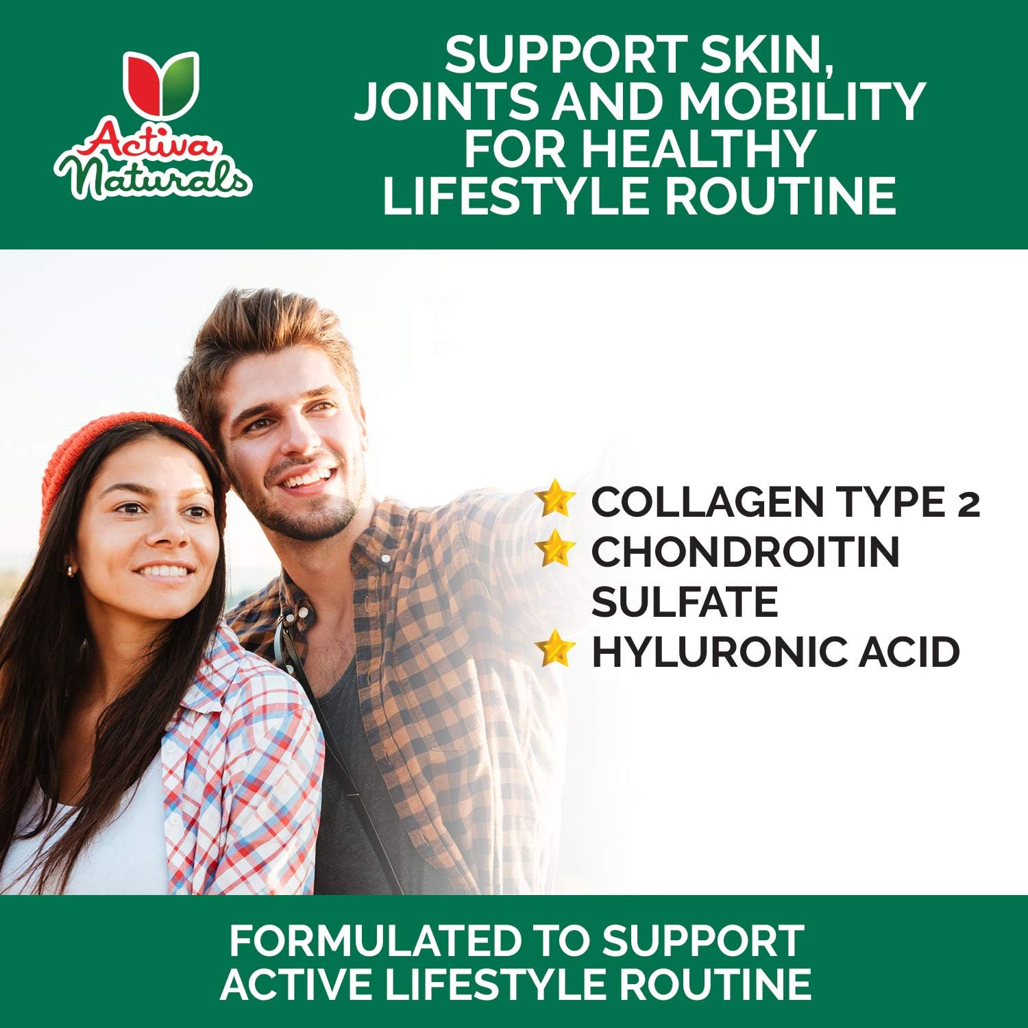 Hydrolyzed Collagen Type 2 Supplement with Chondroitin and Hyaluronic Acid - 120 Vegan Capsules by Activa Naturals