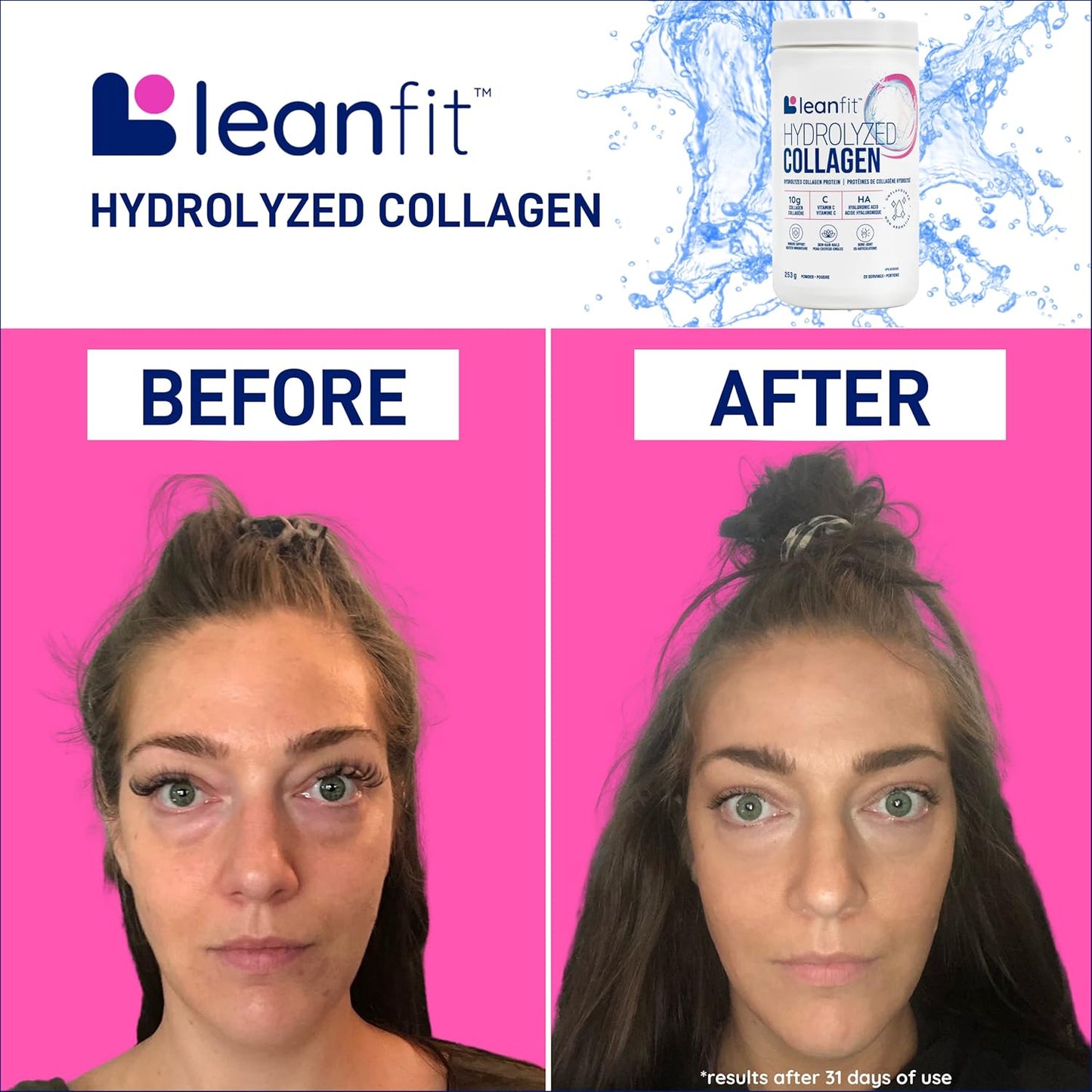Hydrolyzed Collagen Unflavored Powder, 25 Servings, 253g Tub - LeanFit