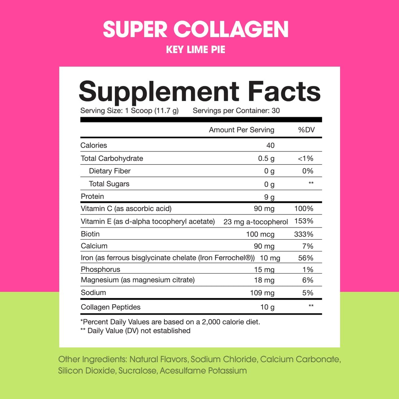 Hydrolyzed Grass-Fed Bovine Collagen Peptides Protein Powder with Biotin & Vitamins for Gut Health, Hair, Skin, Nails | Key Lime Flavor | 30 Servings