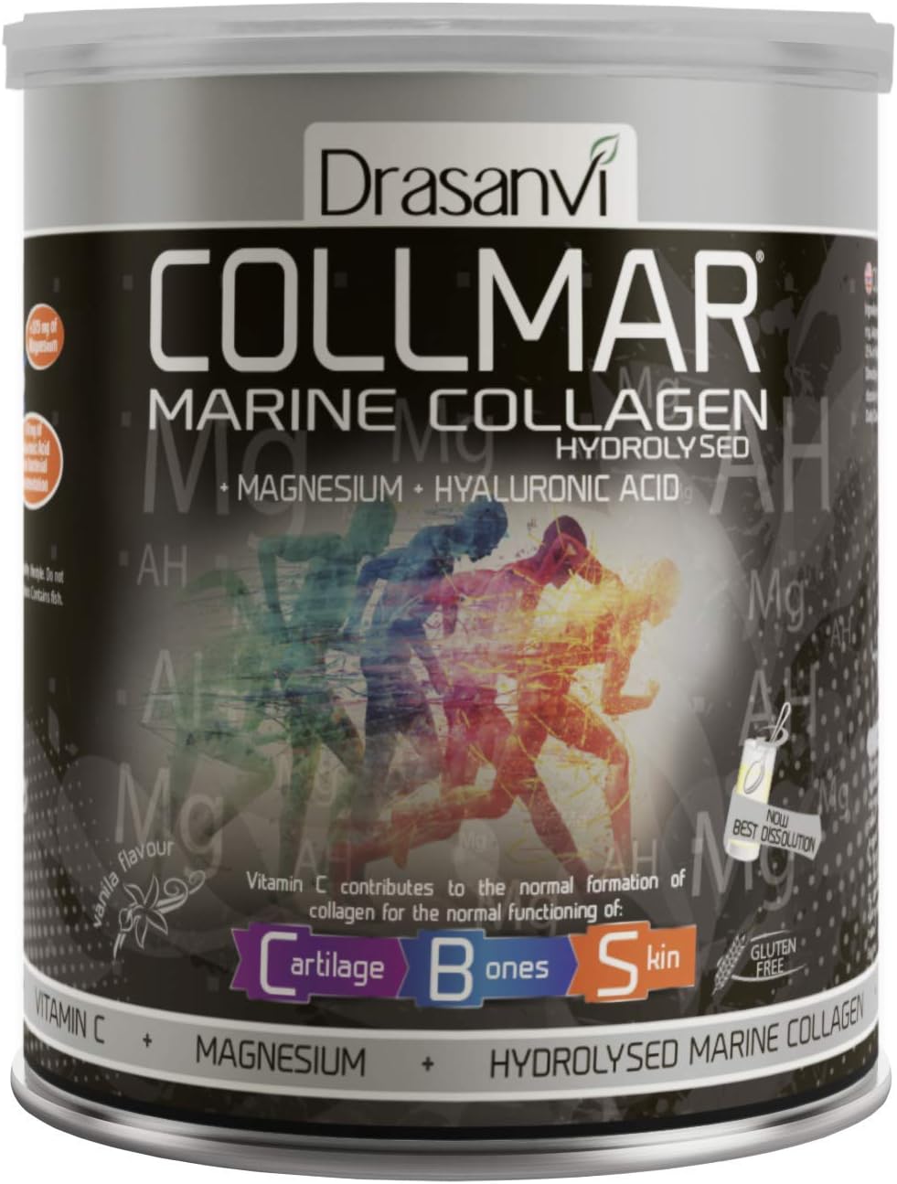 Hydrolyzed Marine Collagen Powder with Magnesium for Skin, Cartilage, and Bones - Vanilla Flavor - Reduce Tiredness and Fatigue - 300g