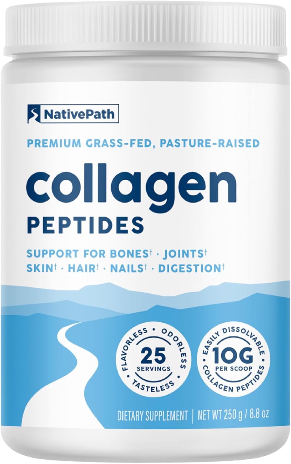 Hydrolyzed Type 1 & 3 Collagen Powder for Skin, Hair, Nails - 8.8 oz (25 Servings) by NativePath