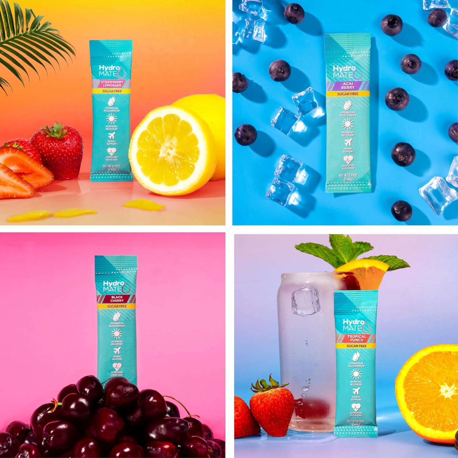 HydroMATE Electrolytes Powder Variety Pack - 30 Sugar-Free Hydration Packets with Vitamin C for Energy Boost - Perfect for Keto Diet & Party Favors