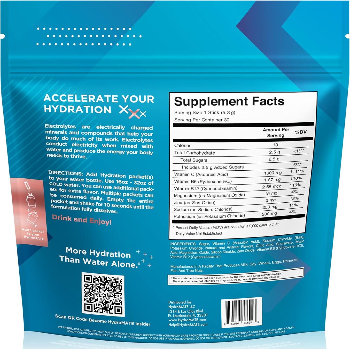 HydroMATE Peach Tea Electrolyte Powder Packets - 30 Count with Vitamin C for Fast Hydration and Energy Boost - Low Sugar Formula for Party Recovery