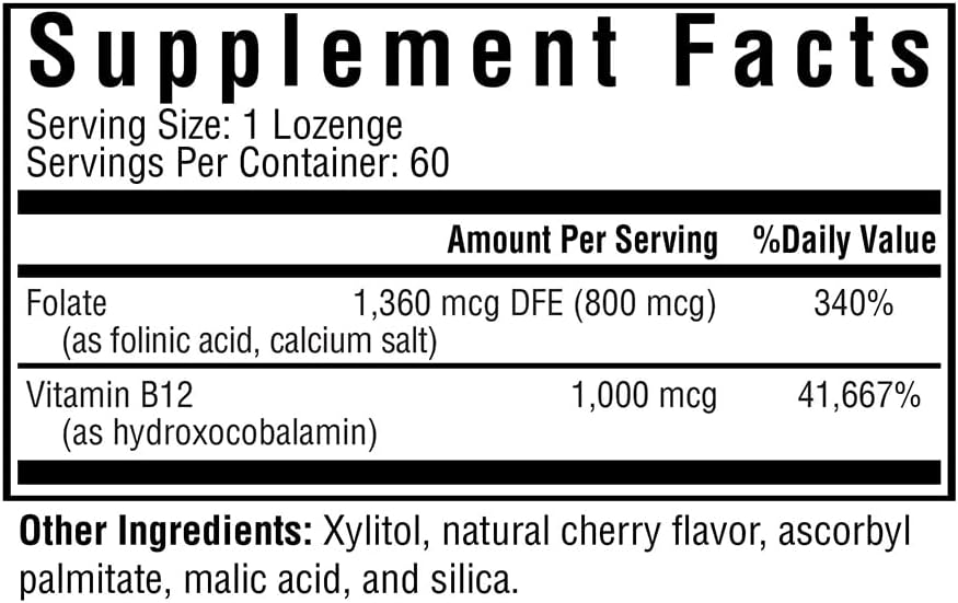 Hydroxo B12 with Folinic Acid - Non-Methylated Folate Supplement for Heart Health - 60 Lozenges