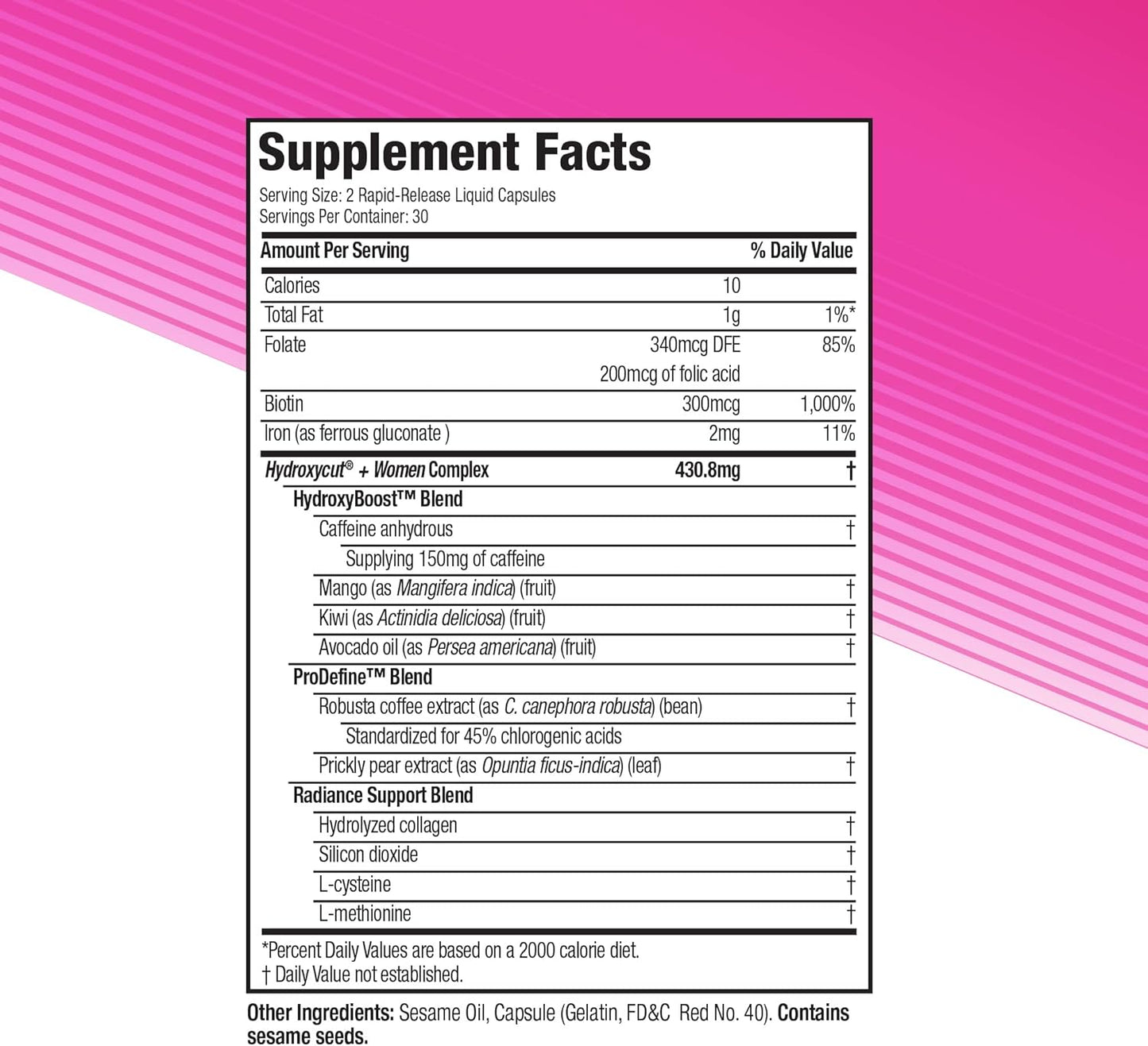 Hydroxycut Women Rapid-Release Liquid Capsules - Pack of 2 with Biotin, Collagen, Folate & Iron