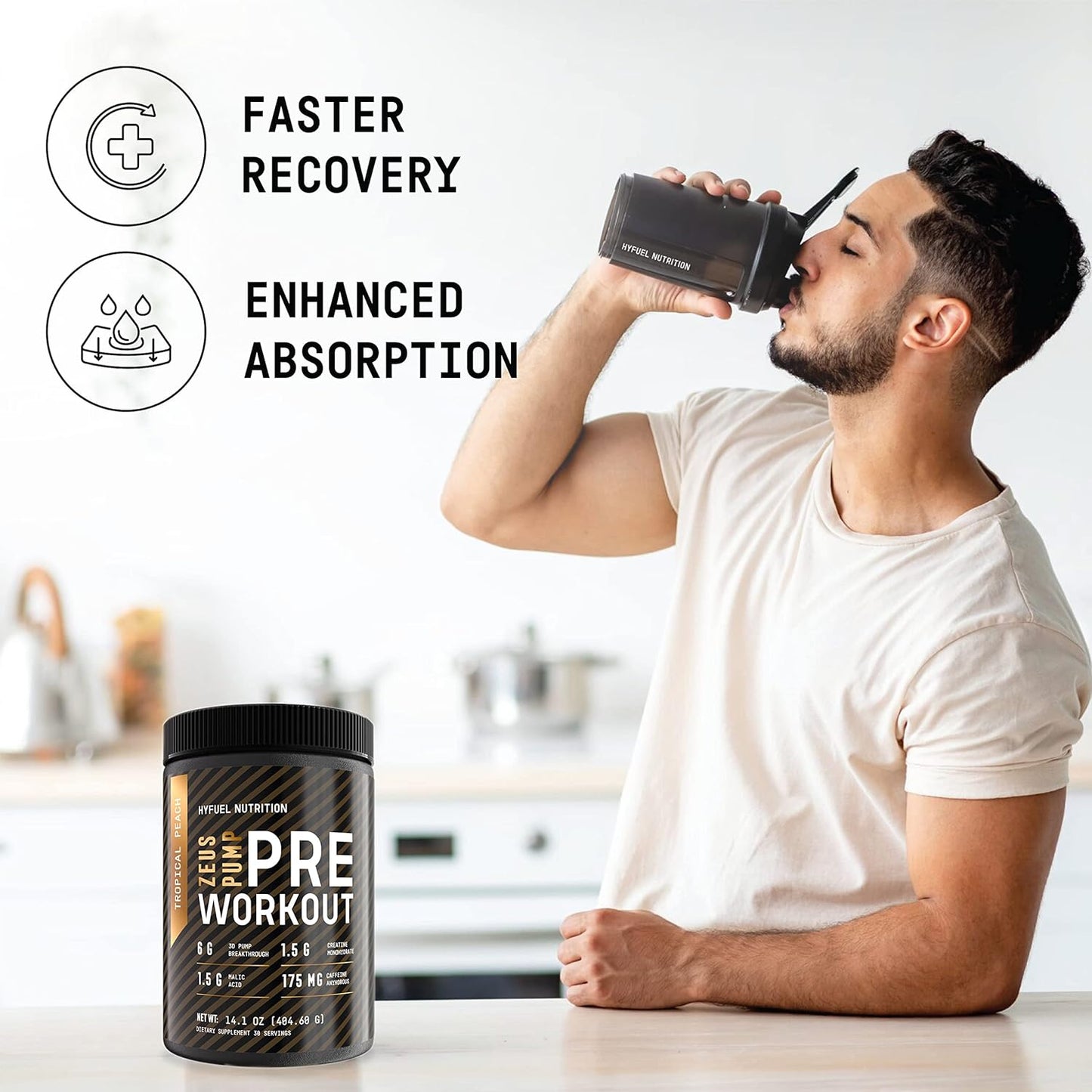 Hyfuel Nutrition Zeus Pump Pre-Workout Powder - Enhance Focus and Energy - With Creatine, L-Citrulline, Agmatine, Kanna, Betaine Anhydrous - 3D Pump Breakthrough® Formula - Tropical Peach Flavor - Sugar-Free