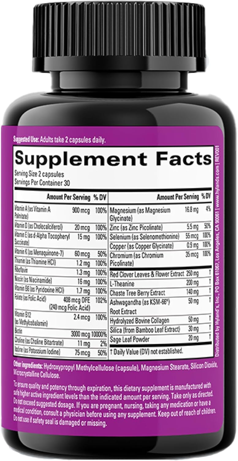 Hyland's Rock On Menopause Relief Multivitamin for Women - 60 Capsules - Immune Support, Biotin, Collagen, Red Clover - Youthful Skin Formula