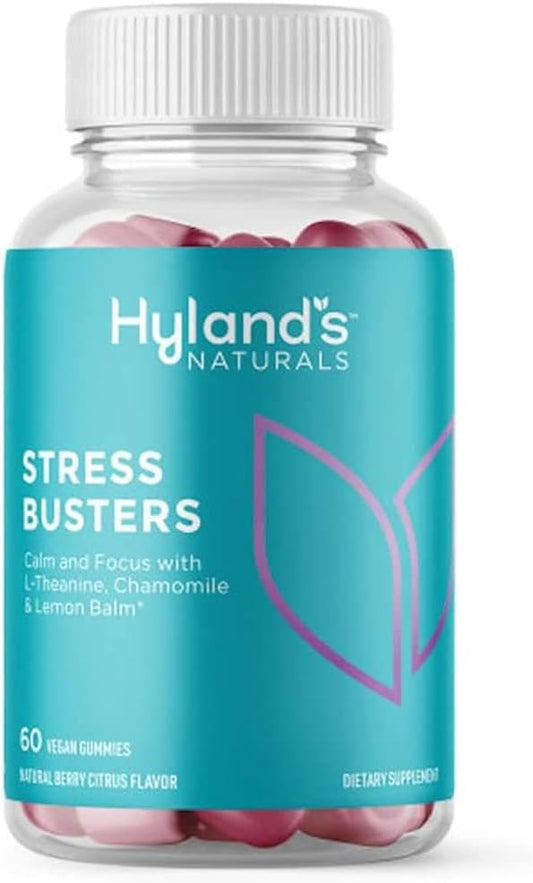 Hyland's Stress Busters Gummies: Vegan Calm and Focus Supplement with L-Theanine, Chamomile, and Lemon Balm - 60 Gummies