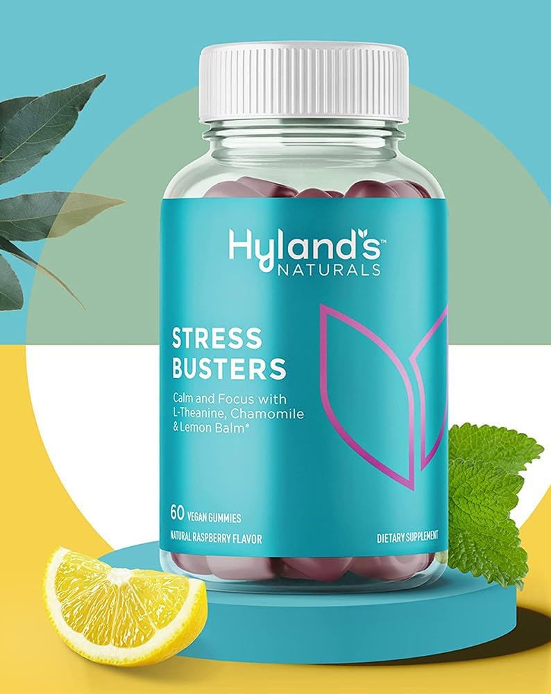 Hyland's Stress Busters Gummies: Vegan Calm and Focus Supplement with L-Theanine, Chamomile, and Lemon Balm - 60 Gummies