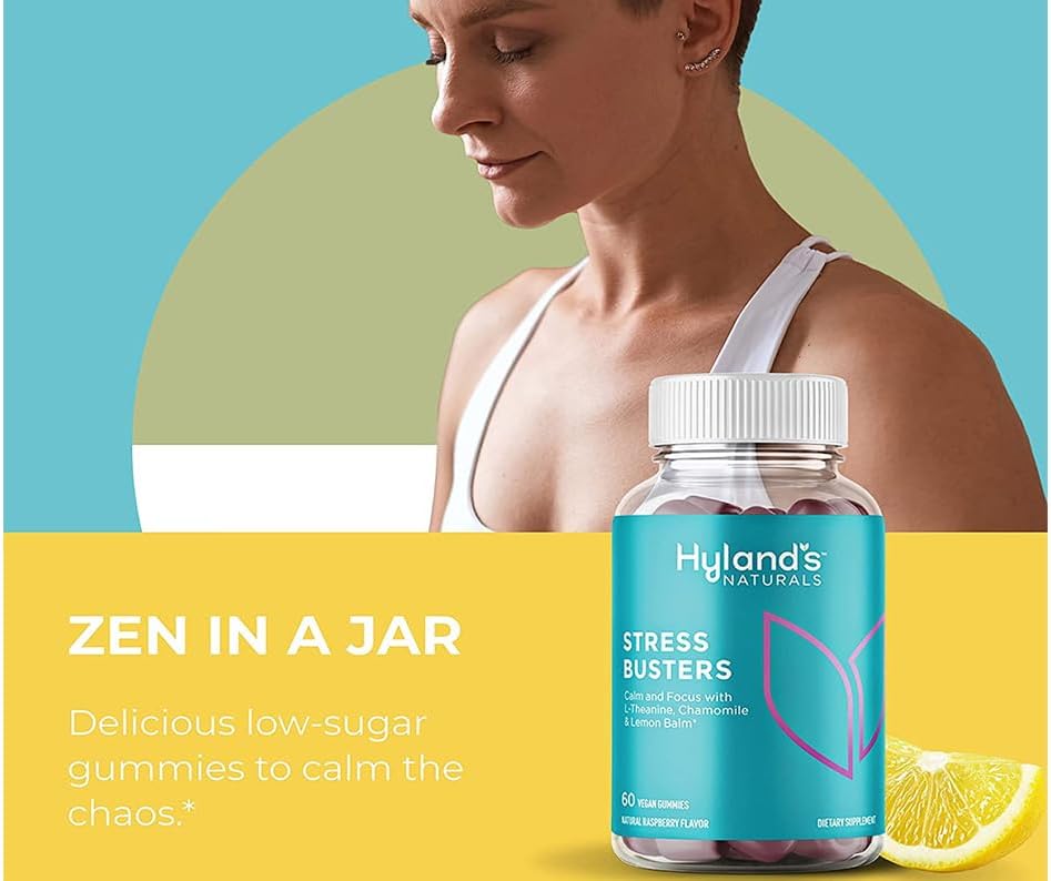 Hyland's Stress Busters Gummies: Vegan Calm and Focus Supplement with L-Theanine, Chamomile, and Lemon Balm - 60 Gummies