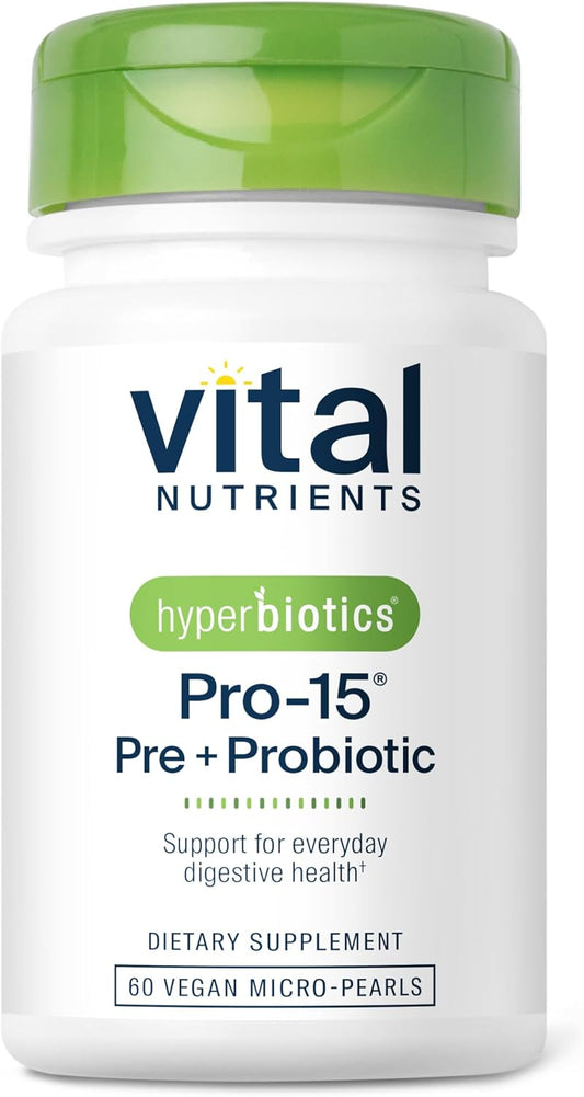 Hyperbiotics Pro-15 Pre + Probiotic Supplement | 15 Strains | Supports Digestive Health | Vegan | 60 Pearl Tablets
