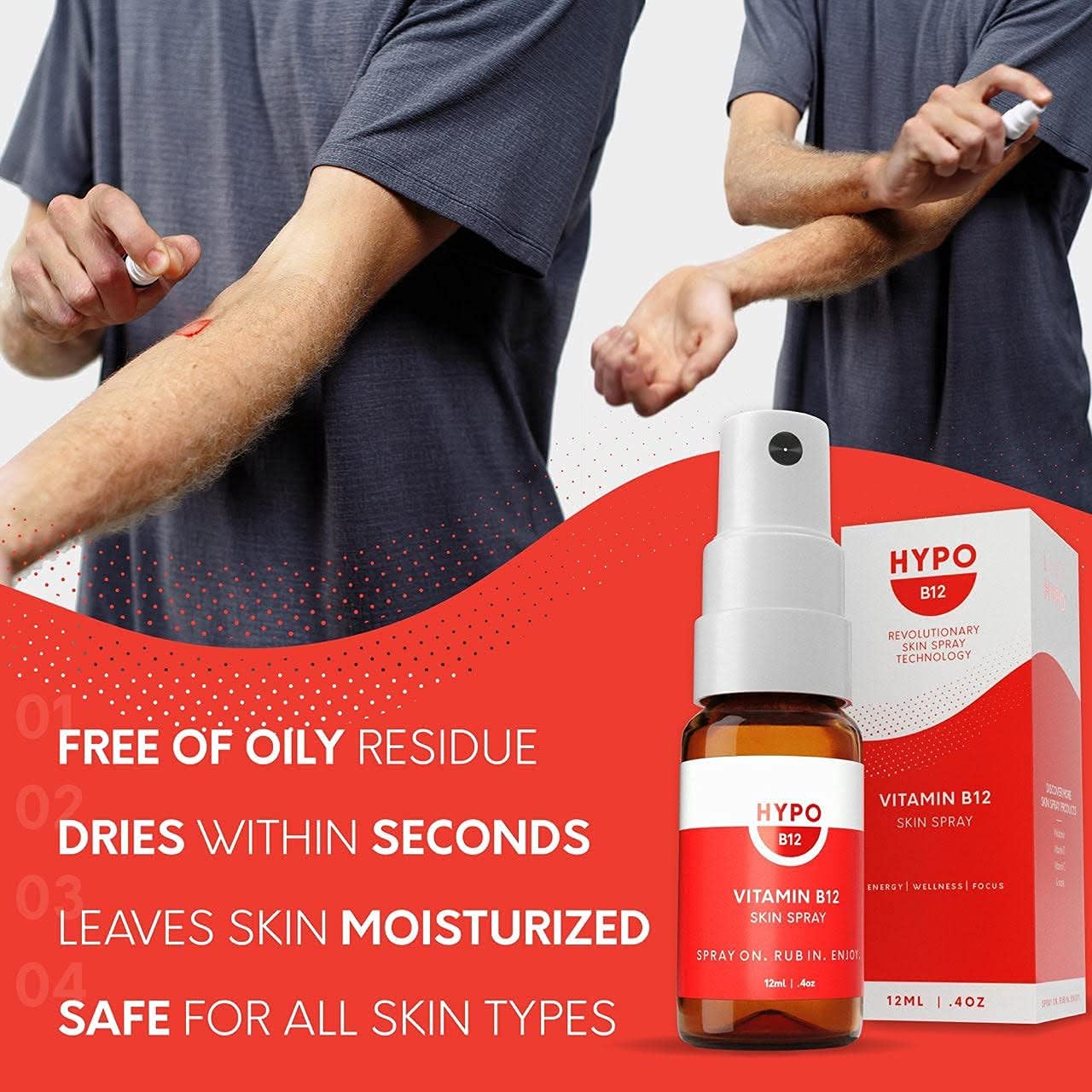 Hypo Vitamin B12 Spray by Eirtree Health | 16x More Effective Than Pills | Rapid Absorption | Topical for Energy & Mood | 680 mcg Per Application | 30 Day Supply