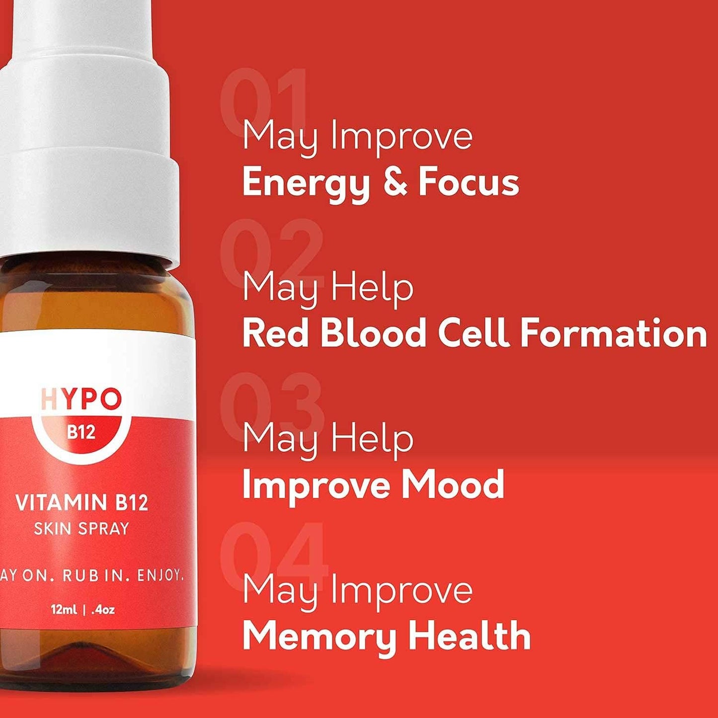 Hypo Vitamin B12 Spray by Eirtree Health | 16x More Effective Than Pills | Rapid Absorption | Topical for Energy & Mood | 680 mcg Per Application | 30 Day Supply