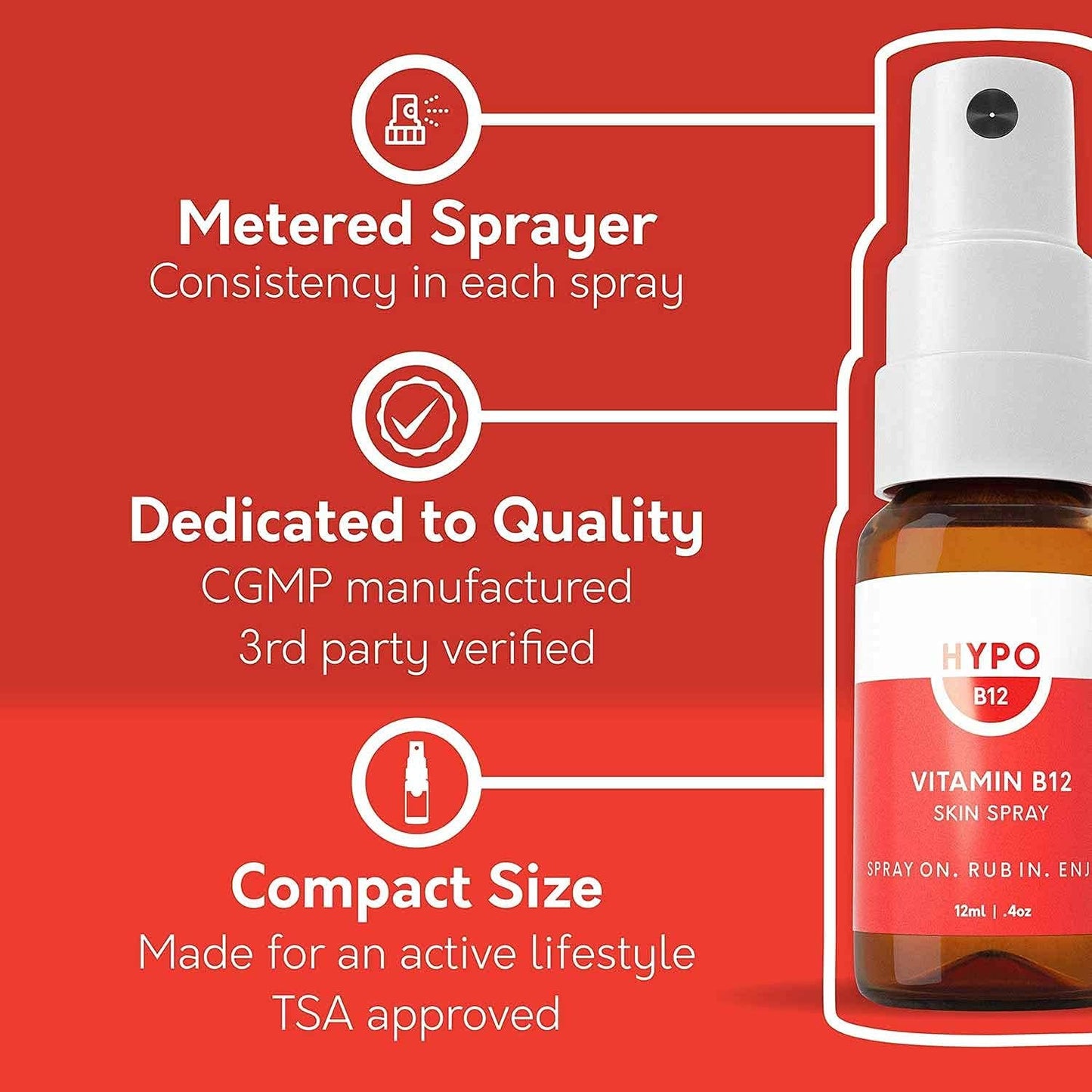 Hypo Vitamin B12 Spray by Eirtree Health | 16x More Effective Than Pills | Rapid Absorption | Topical for Energy & Mood | 680 mcg Per Application | 30 Day Supply