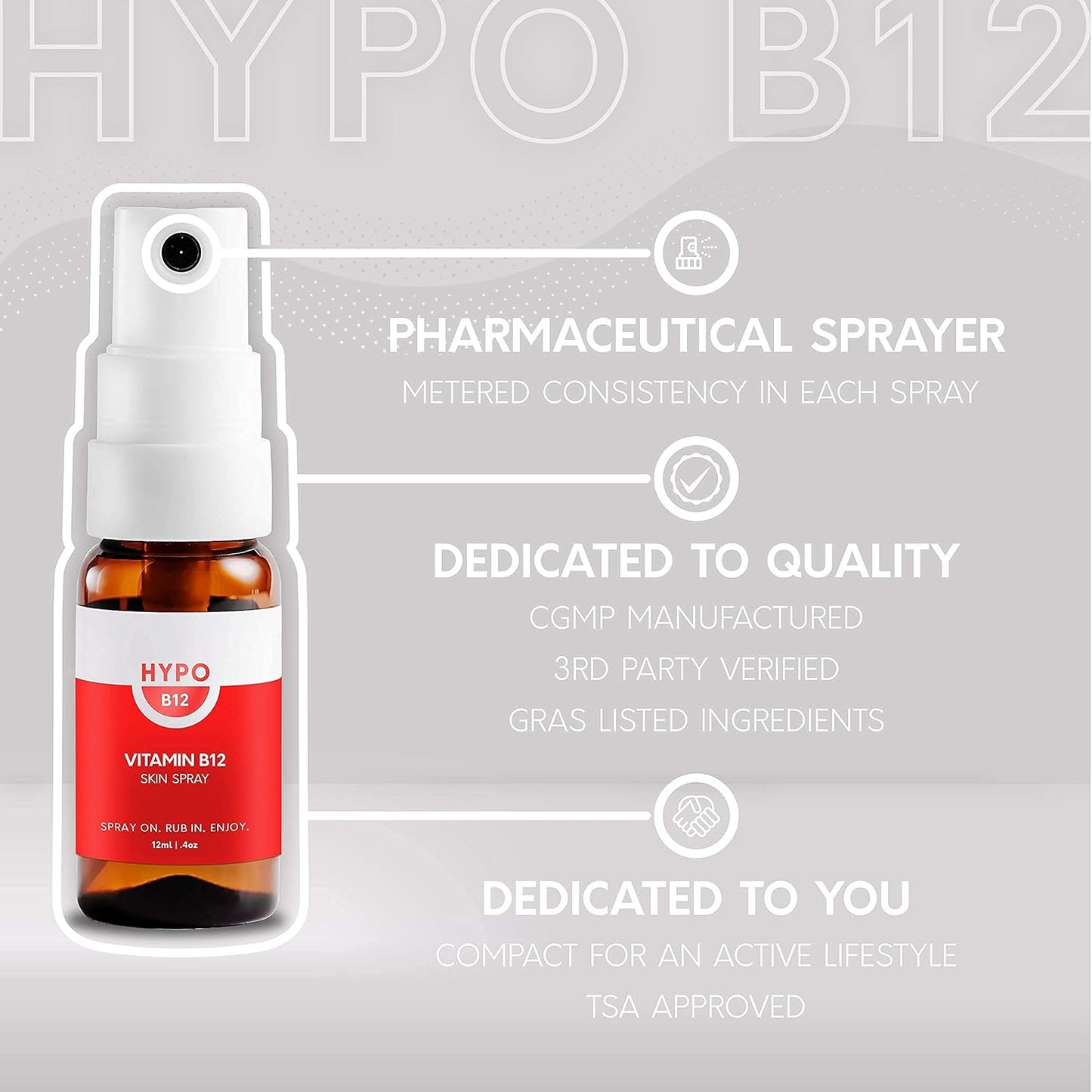 Hypo Vitamin B12 Spray by Eirtree Health | 16x More Effective Than Pills | Rapid Absorption | Topical for Energy & Mood | 680 mcg Per Application | 30 Day Supply