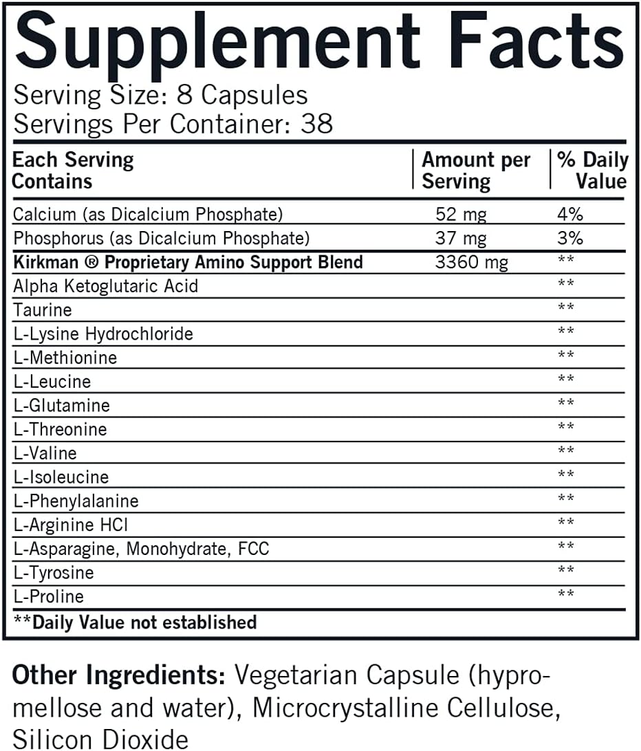 Hypoallergenic Kirkman Amino Support Capsules - 304 Capsules