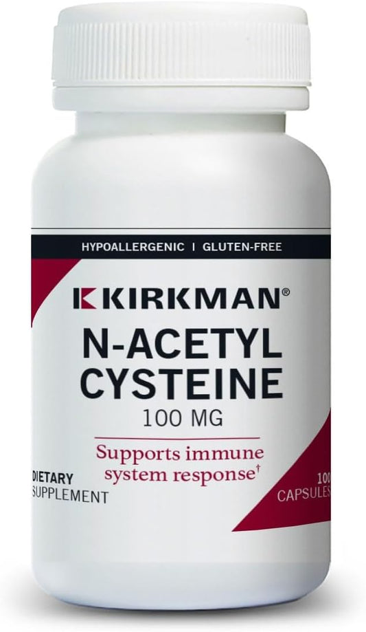Hypoallergenic Kirkman NAC 100mg Capsules - Antioxidant & Immune Support - 100 Vegetarian Capsules - Gluten & Casein Free