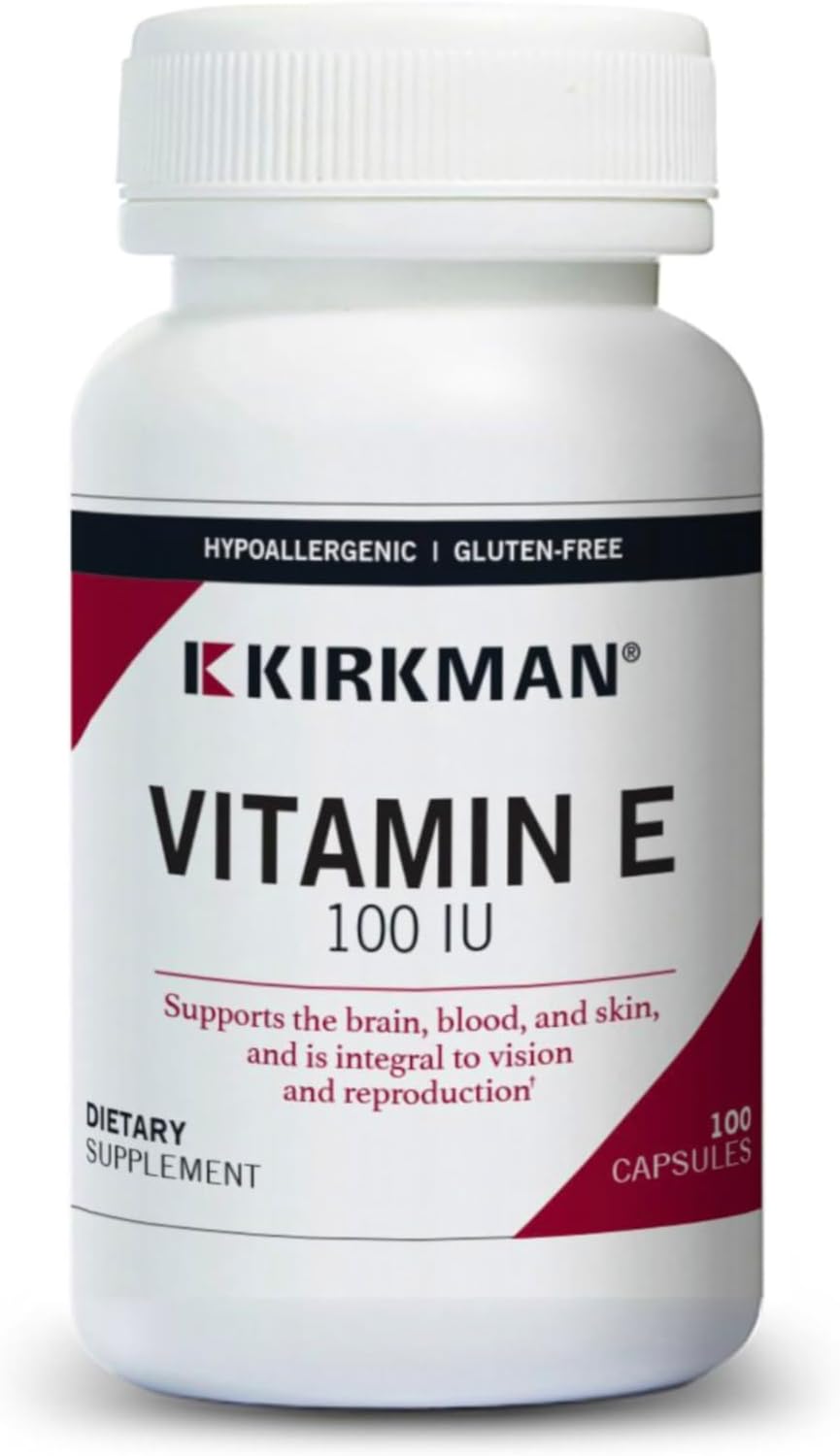 Hypoallergenic Kirkman Vitamin E Capsules - 100 IU, 100 Vegetarian Capsules, Gluten, Casein, and Soy-Free, Immune System Support