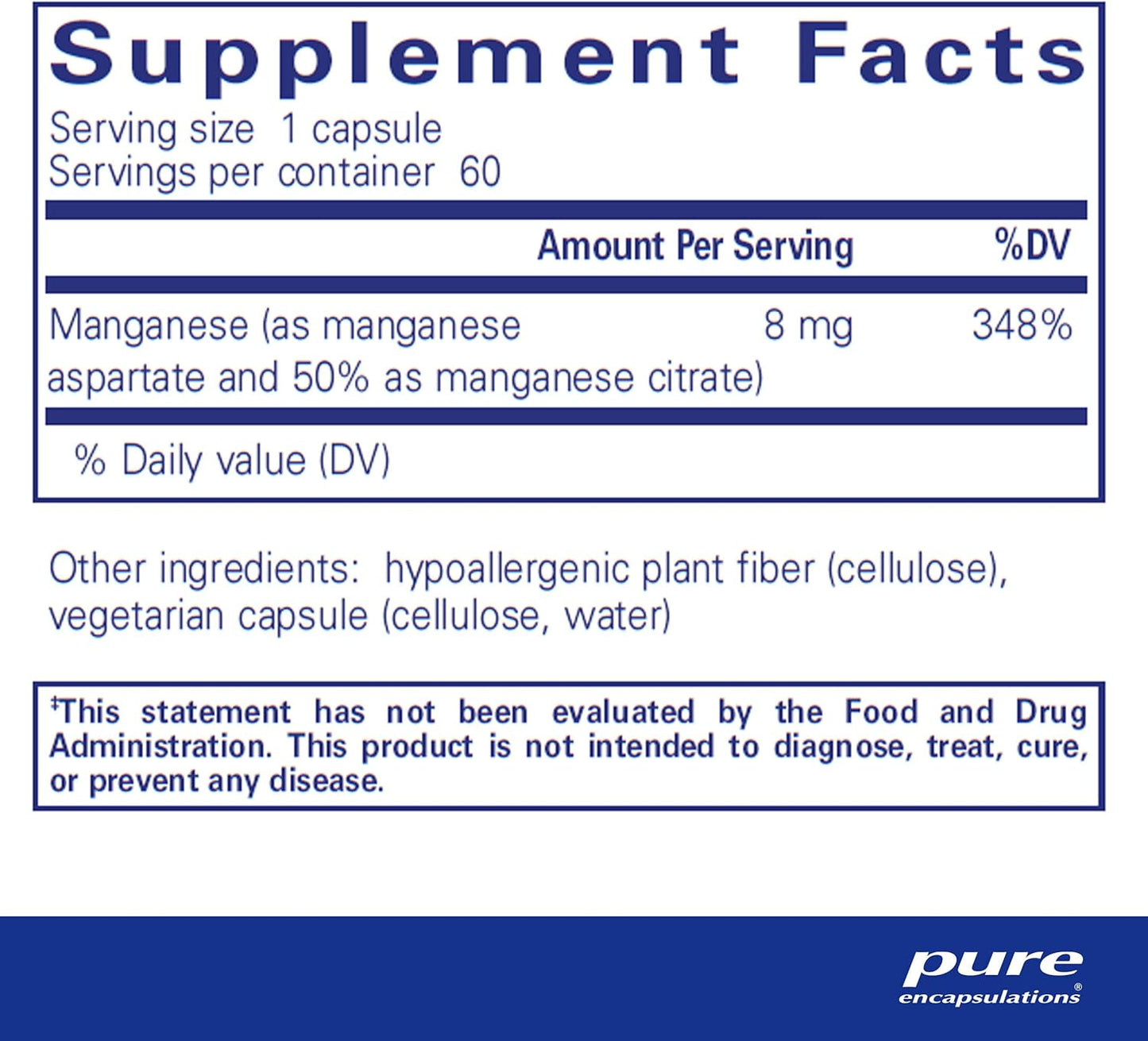 Hypoallergenic Manganese Supplement for Connective Tissue and Bones - 60 Capsules