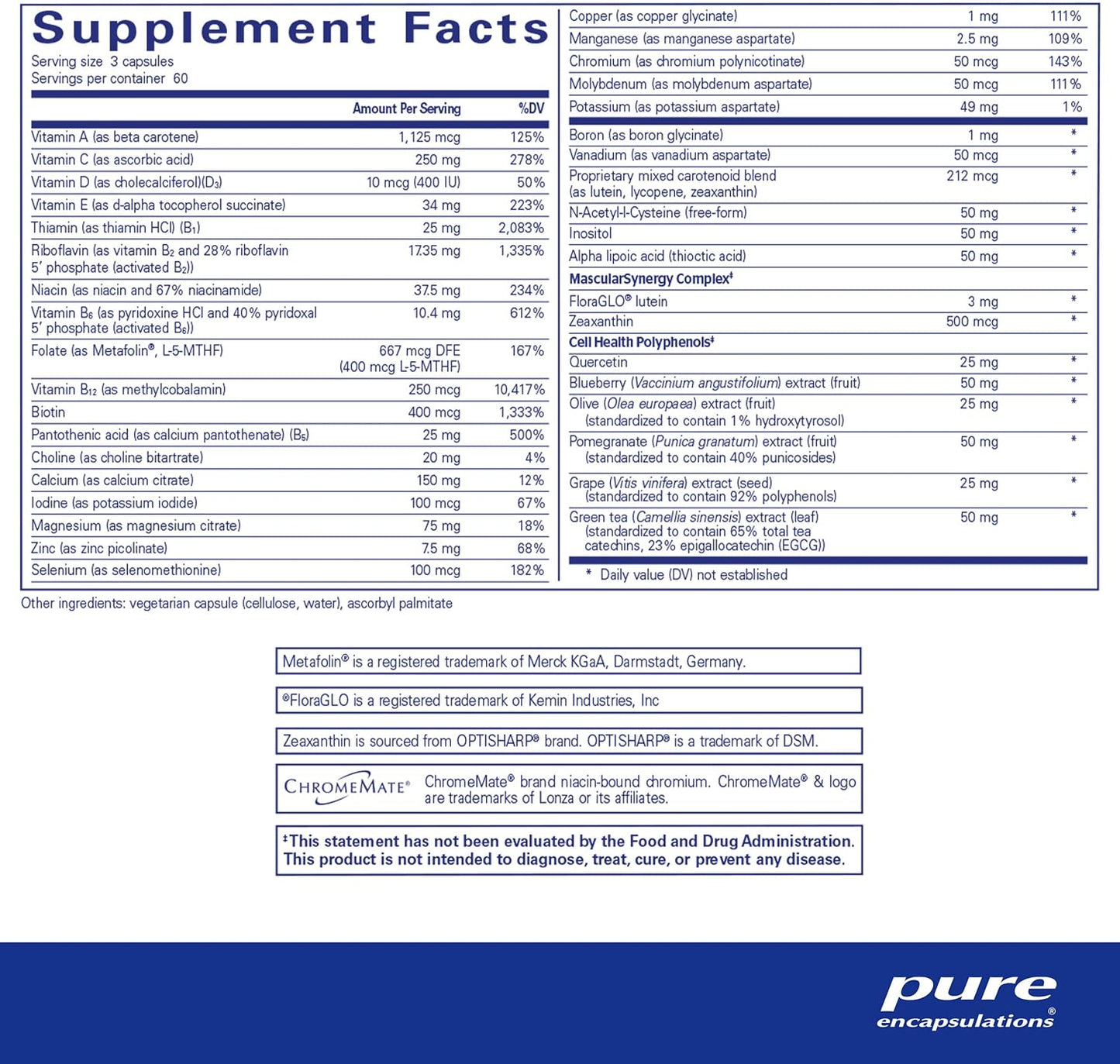 Hypoallergenic Nutrient-Dense Multivitamin: Pure Encapsulations Polyphenol Nutrients - 180 Capsules