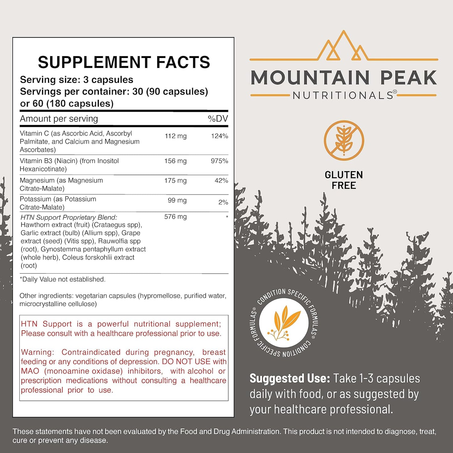 Hypoallergenic Organ Supplement for Healthy Blood Pressure - Mountain Peak Nutritionals HTN Support with Rauwolfia & Magnesium (90 Capsules)