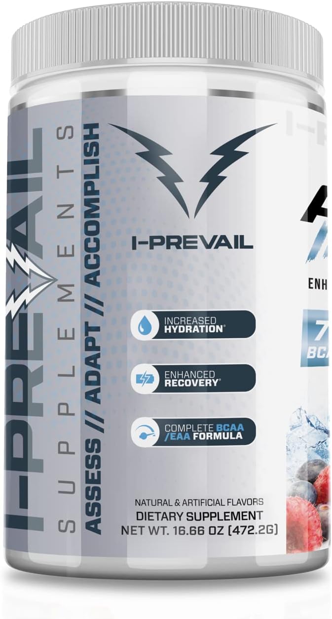 I-Prevail Amino Impact BCAA & EAA Supplement for Hydration, Recovery, and Endurance - Keto Friendly Formula with 7g BCAA's, 3g EAA's, and 2g Glutamine - 30 Servings (ICY Blue Razz)