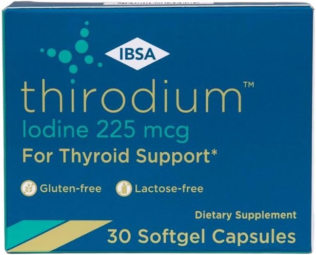 Ibsa Thirodium Thyroid Support Supplement Soft-Gel Capsules - 225mcg Iodine - Gluten-Free, Lactose-Free, Non-GMO - 30 Capsules