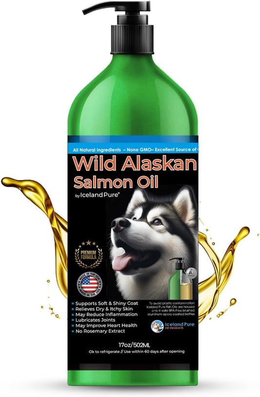Iceland Pure Wild Alaskan Salmon Oil for Pets | Omega-3-Rich Blend | BPA-Free Pump Bottle - 17 oz