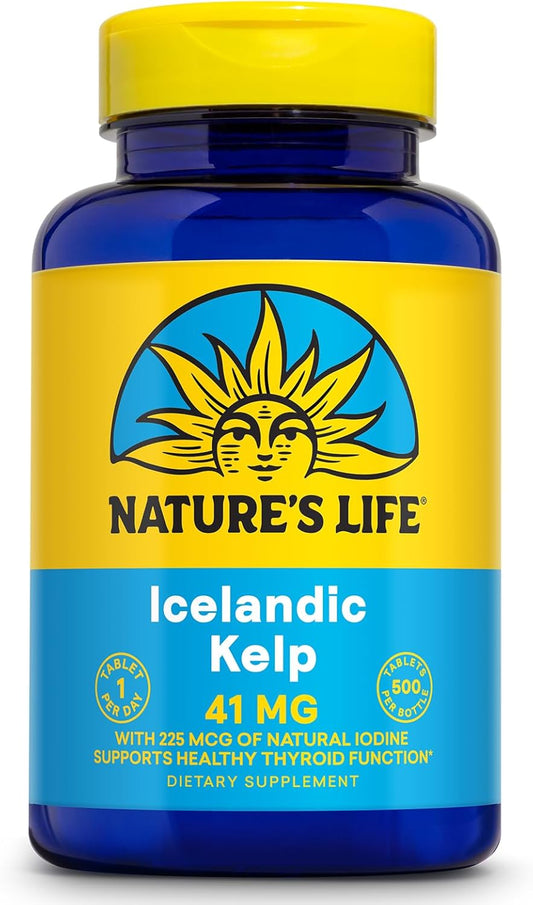 Icelandic Kelp 41mg Tablets - Iodine Supplement for Thyroid Support - Gluten-Free & Non-GMO Green Superfood - 500 Tablets, 60-Day Guarantee