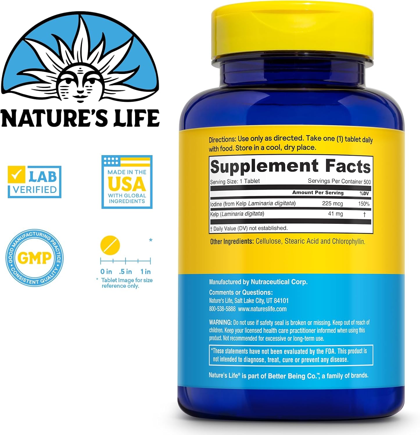 Icelandic Kelp 41mg Tablets - Iodine Supplement for Thyroid Support - Gluten-Free & Non-GMO Green Superfood - 500 Tablets, 60-Day Guarantee
