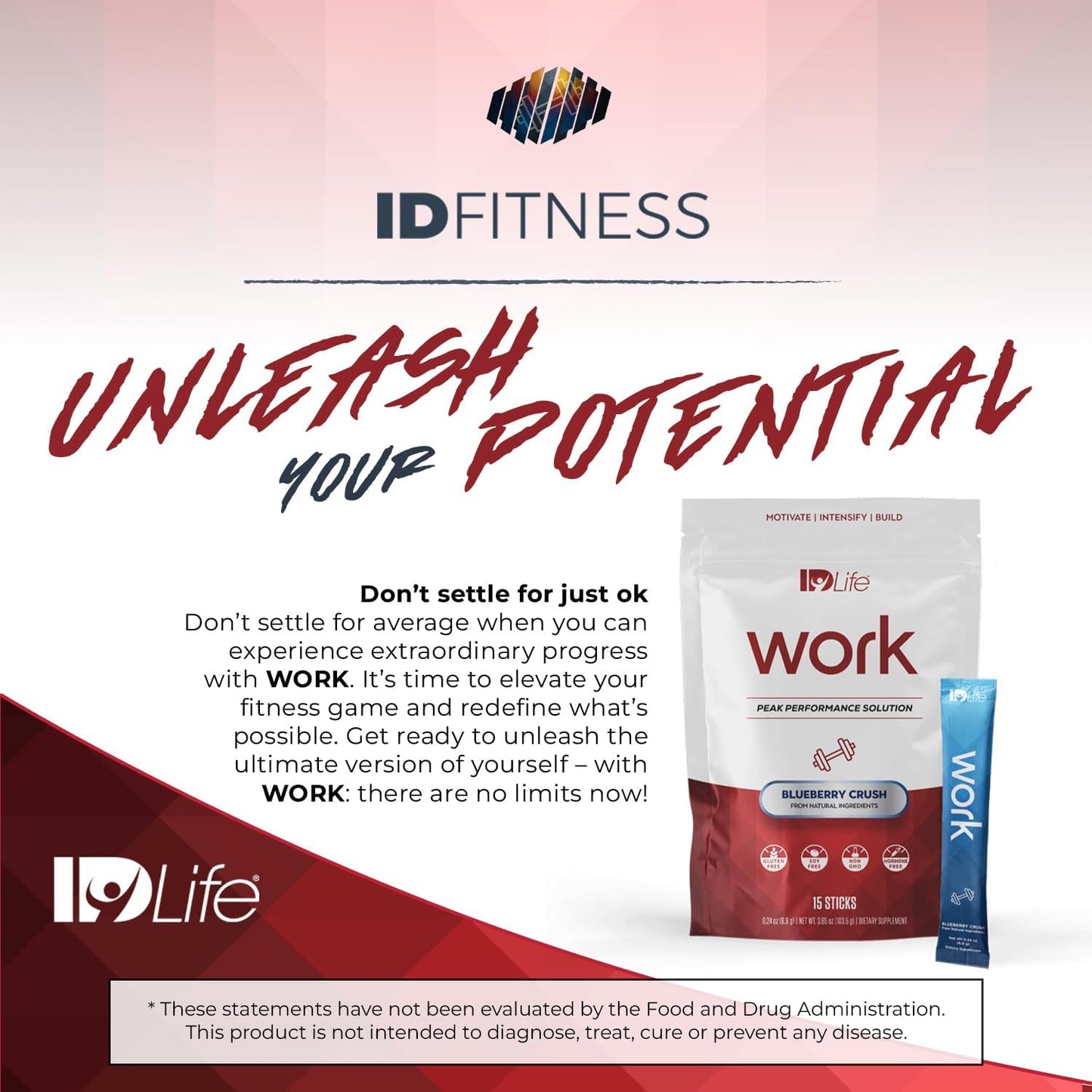 IDLife Blueberry Crush Pre-Workout Powder - Boost Performance, Motivation, and Focus - 15 Sticks