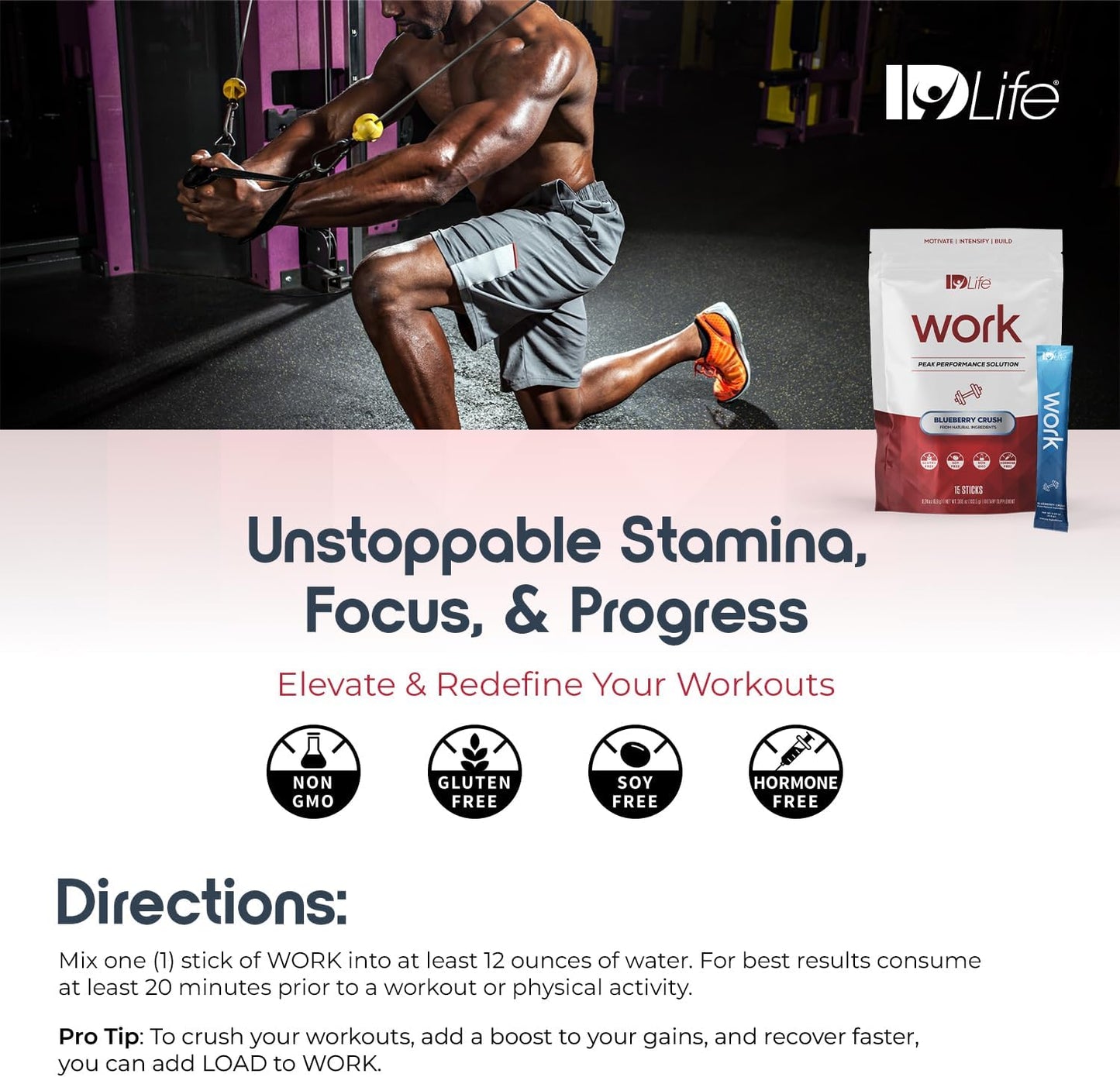 IDLife Blueberry Crush Pre-Workout Powder - Boost Performance, Motivation, and Focus - 15 Sticks