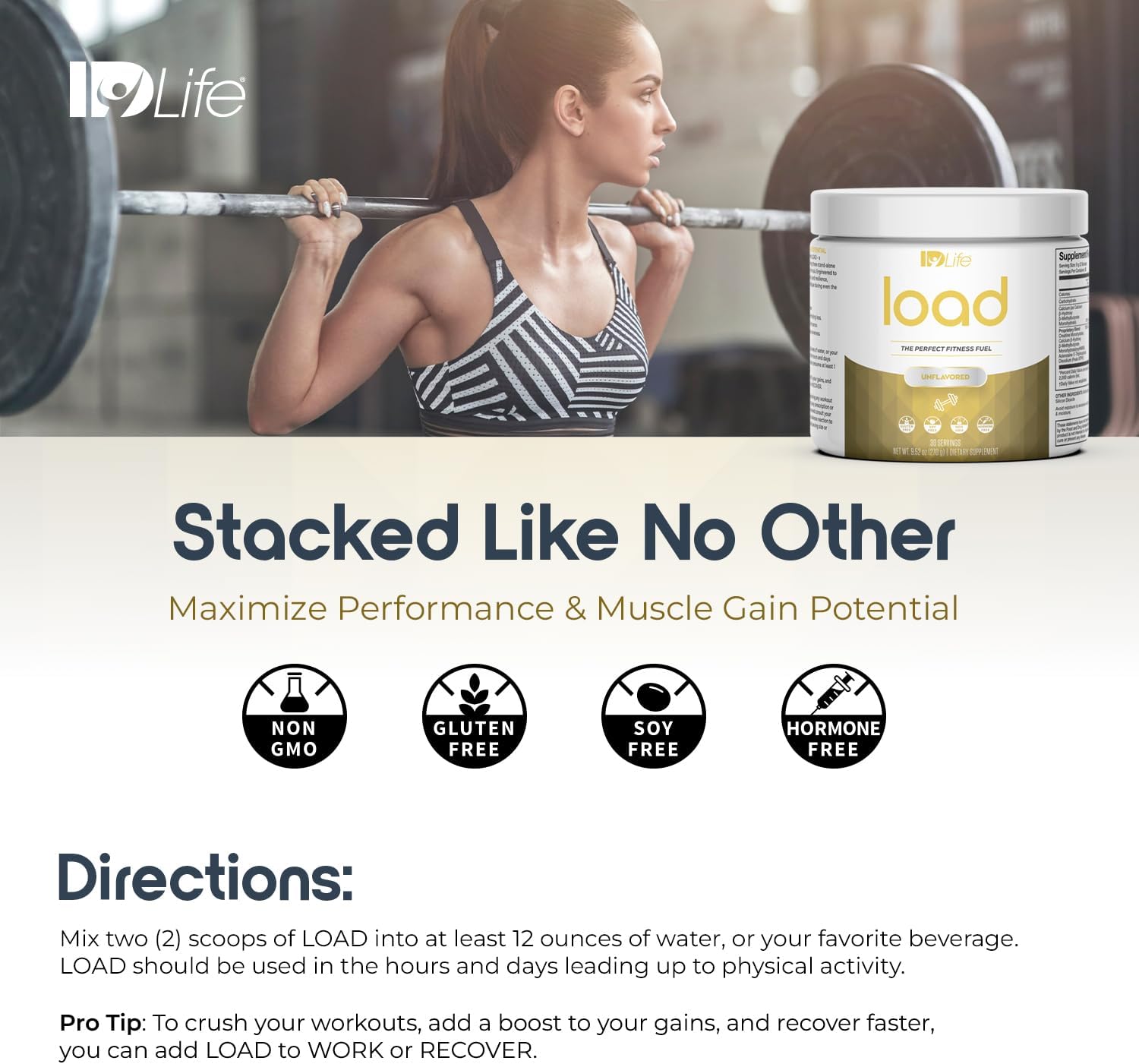 IDLife Premium Unflavored Fitness Fuel Drink Powder - Enhance Performance, Strength, Gains & Endurance - 30 Servings