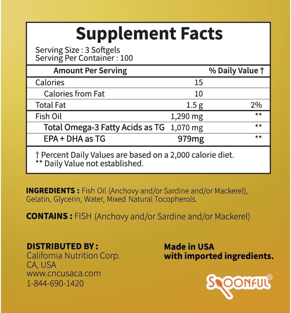 iFOS Certified Spoonful Mini Omega 3 Fish Oil Softgels, 1290mg, 300 Pearls, Easy to Swallow for Women and Seniors, Made in USA