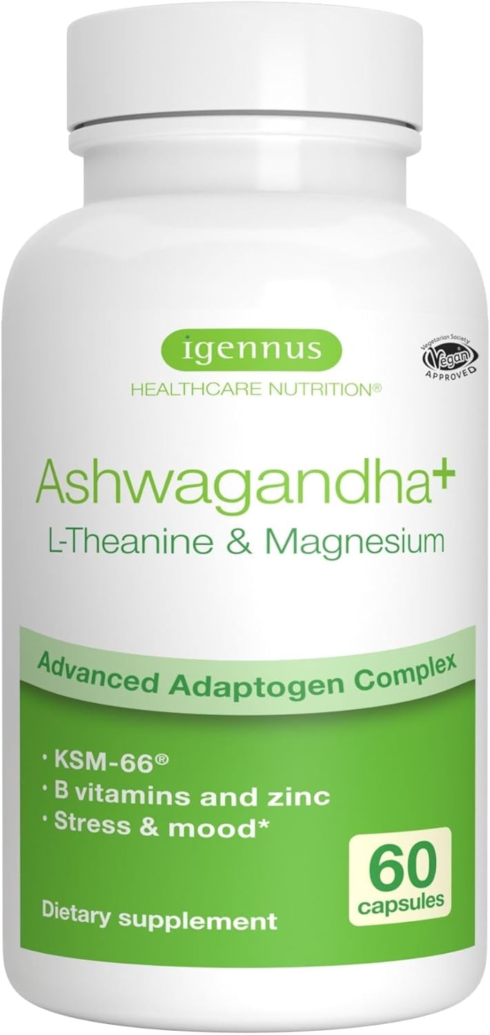 Igennus Advanced Ashwagandha KSM-66, L-Theanine, Magnesium & More for Stress Support - 60 Vegan Capsules