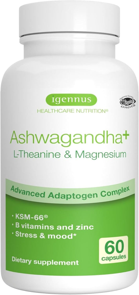 Igennus Advanced Ashwagandha KSM-66, L-Theanine, Magnesium & More for Stress Support - 60 Vegan Capsules