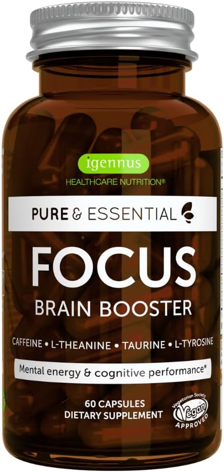 Igennus Focus: Methylated Nootropic for Cognitive Performance - 200mg Natural Caffeine, B Vitamins, L-Theanine, Taurine, L-Tyrosine - Non Jittery Clean Energy - 60 Capsules