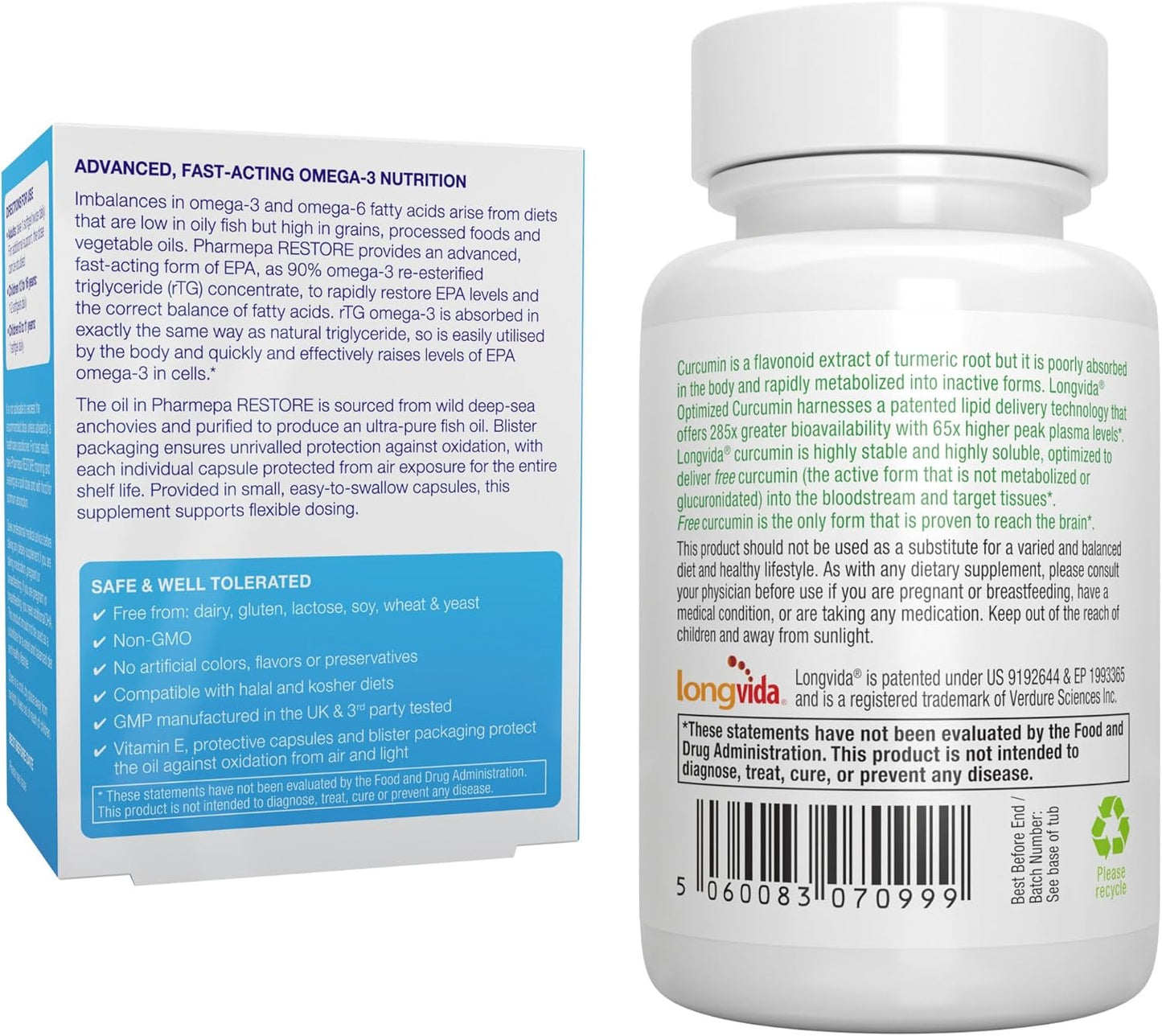 Igennus Healthcare Nutrition Bundle: Pharmepa Restore & Longvida Lipidated Curcumin for Omega-3 & Curcumin Support