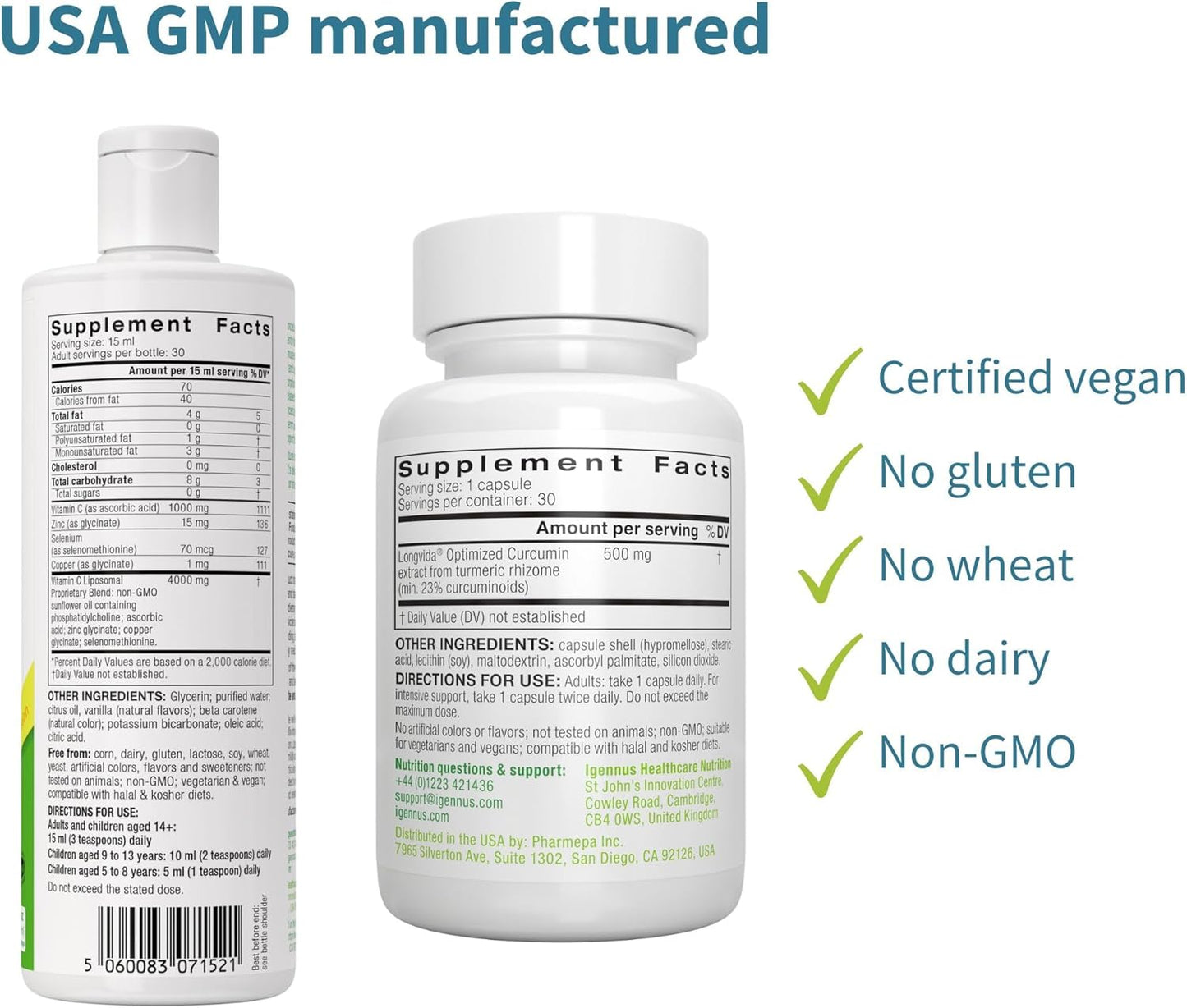 Igennus Healthcare Nutrition Liposomal Vitamin C & Zinc + Longvida Curcumin Bundle - High Absorption Immune Support Complex