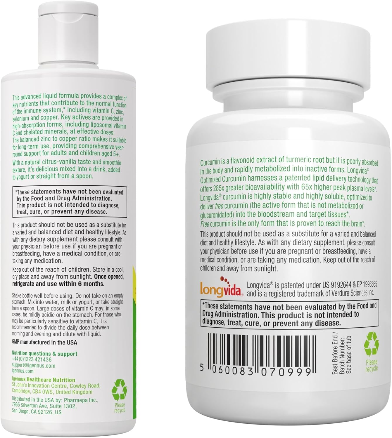 Igennus Healthcare Nutrition Liposomal Vitamin C & Zinc + Longvida Curcumin Bundle - High Absorption Immune Support Complex