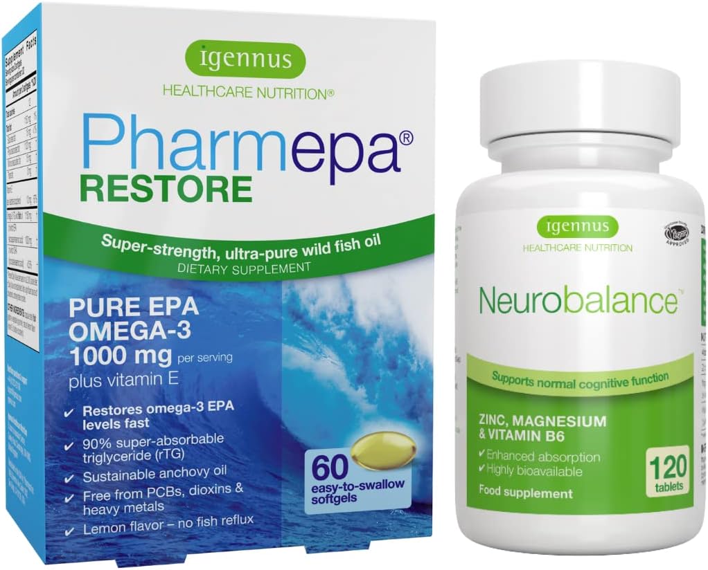 Igennus Healthcare Nutrition Mood Health Bundle: Pharmepa Restore EPA + Neurobalance Zinc, Magnesium & Vitamin B6