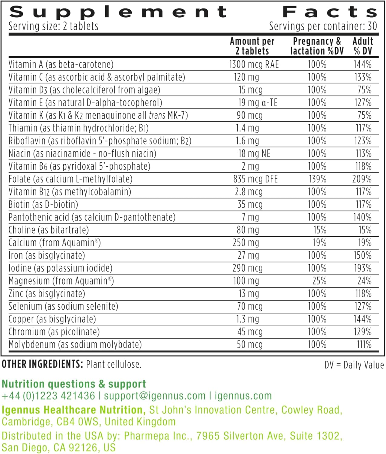 Igennus Methylated Prenatal Multivitamin for Women - Folate for MTHFR, High Absorption, Clean Label, Gentle Iron - Vegan Pregnancy Vitamins - Non-GMO - 360 Tablets
